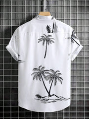 "Black and White Palm Tree Print Shirt"