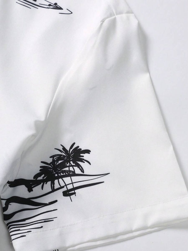 "Black and White Palm Tree Print Shirt"