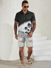 Cotton Coconut Tree Print Men's Casual Short Sleeve Shirt 