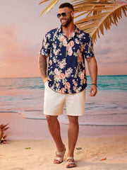 Men Plus Tropical Plant Print Casual cotton Shirt