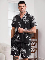 cotton Extended Sizes Men Palm Tree Print Co-Ords