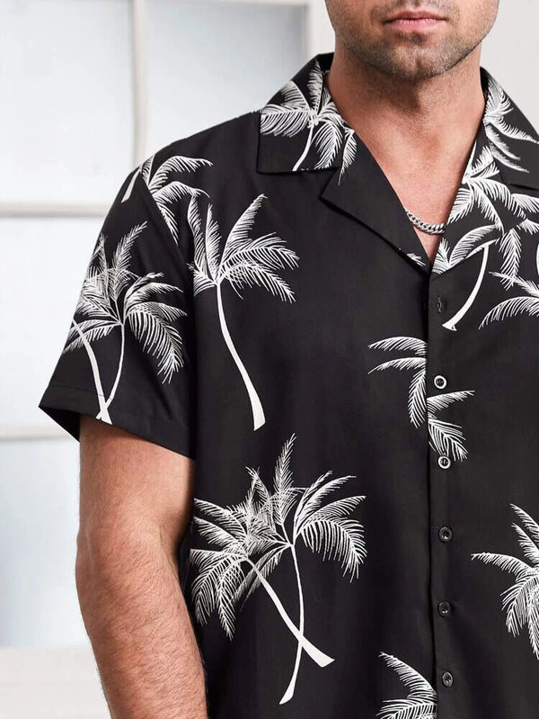 Extended Sizes Men Palm Tree Print Co-Ords