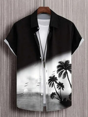 Coconut Tree Print Men's Casual Short Sleeve Shirt