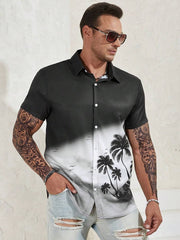 Coconut Tree Print Men's Casual Short Sleeve Shirt