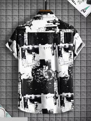 "Black and White Abstract Print Short-Sleeved Shirt "